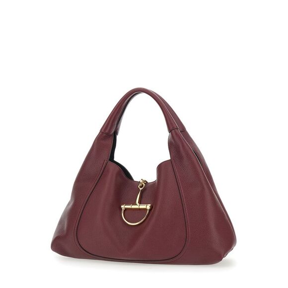 Gucci Women Bordeaux Shoulder Bag With Horsebit Closure In Grained Leather Woman - Picture 2 of 7
